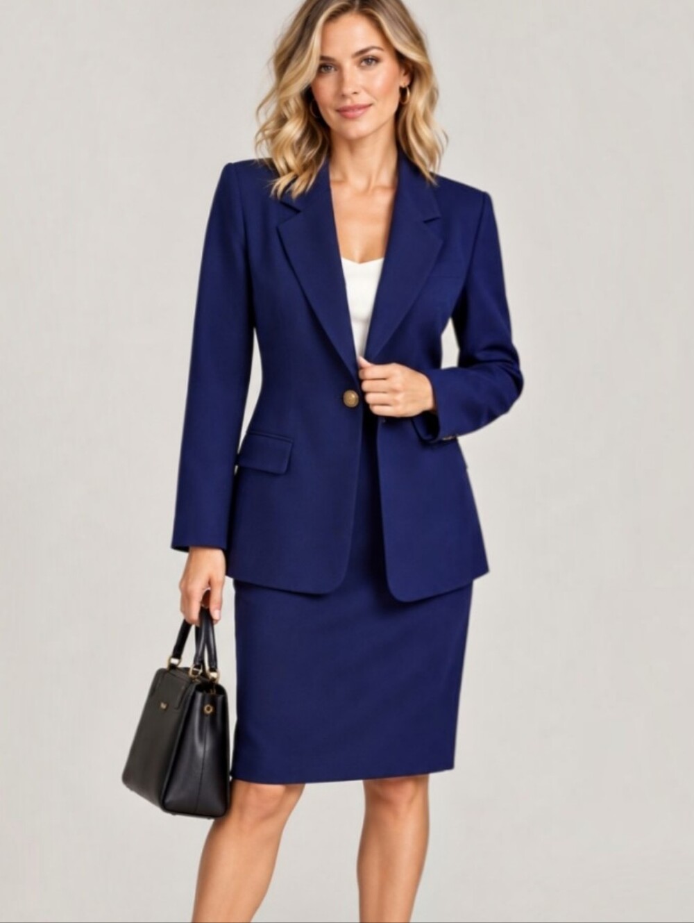 Talbots Petites Royal Blue Wool Skirt Suit Set Size 10 Petite